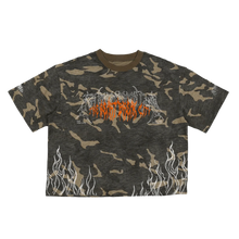 Load image into Gallery viewer, THE HEARTBREAK CITY ‘Fate of The Skulls’ Camo Cropped Oversized T-shirt (260GSM)