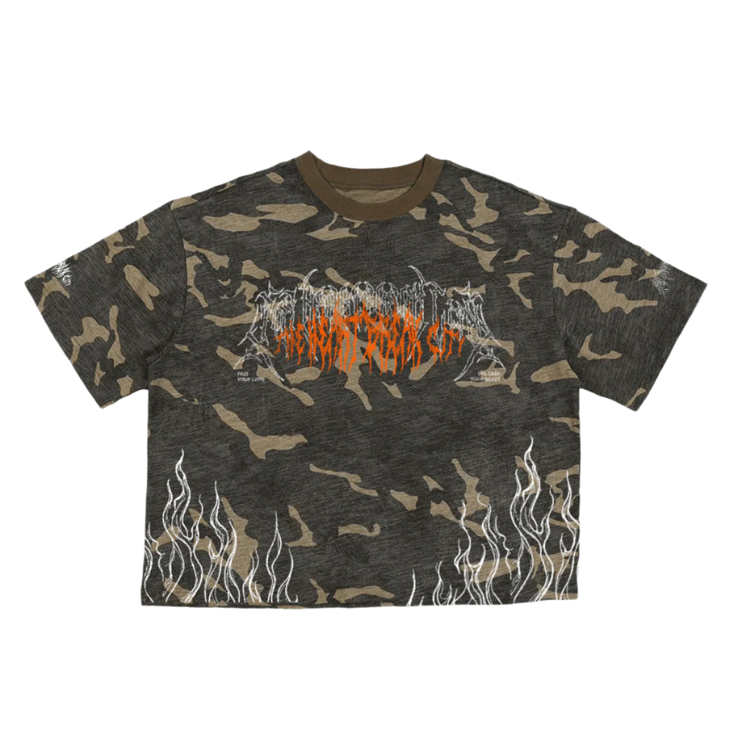 THE HEARTBREAK CITY ‘Fate of The Skulls’ Camo Cropped Oversized T-shirt (260GSM)