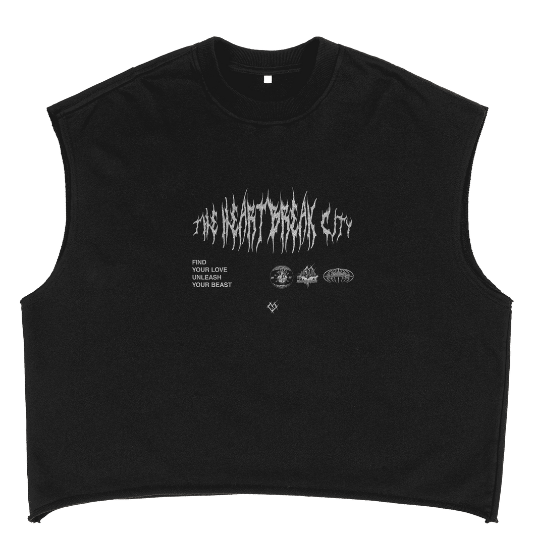 THE HEARTBREAK CITY ‘Crew’ Black French Terry Boxy Tank Top