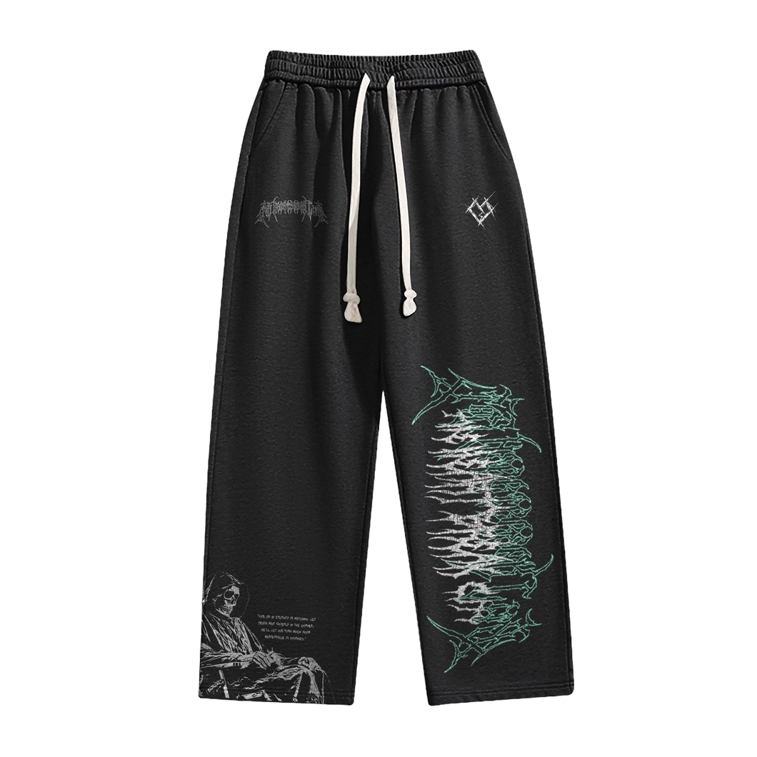 THE HEARTBREAK CITY ‘Fate of the Skull’ 350GSM Black Cotton-blend Sweatpants
